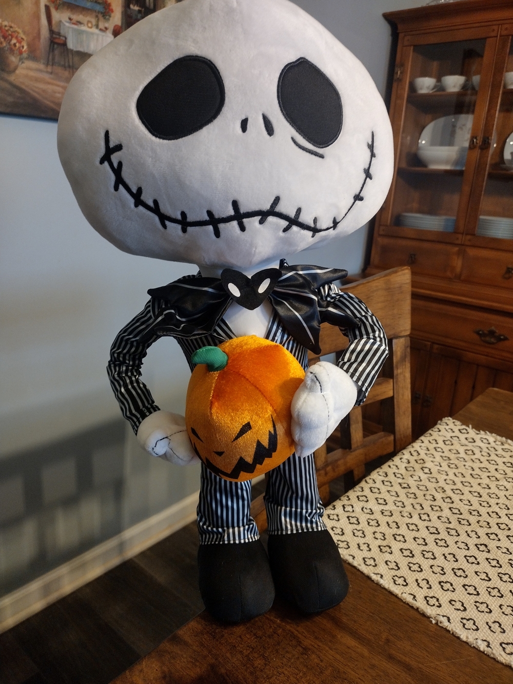 Disney Jack Skellington Plush in Black & White Stripes with Orange Pumpkin